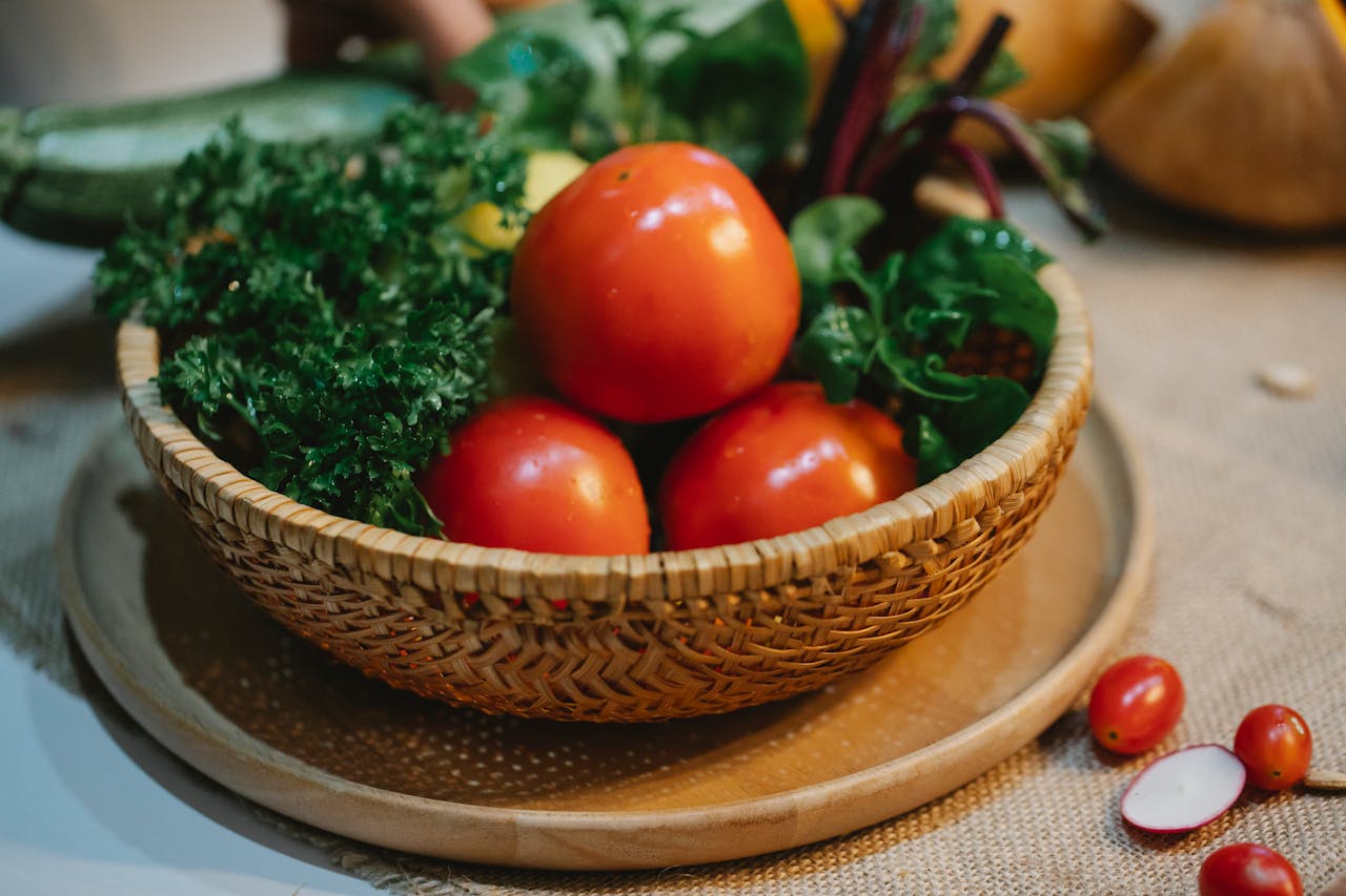 The Art of Drawing Readers In: Your attractive post title goes here High angle of whole fresh tomatoes with herbs in wicker bowl placed on table in kitchen